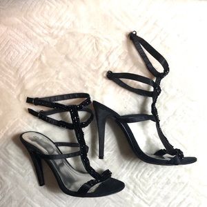 Black beaded strapy heels